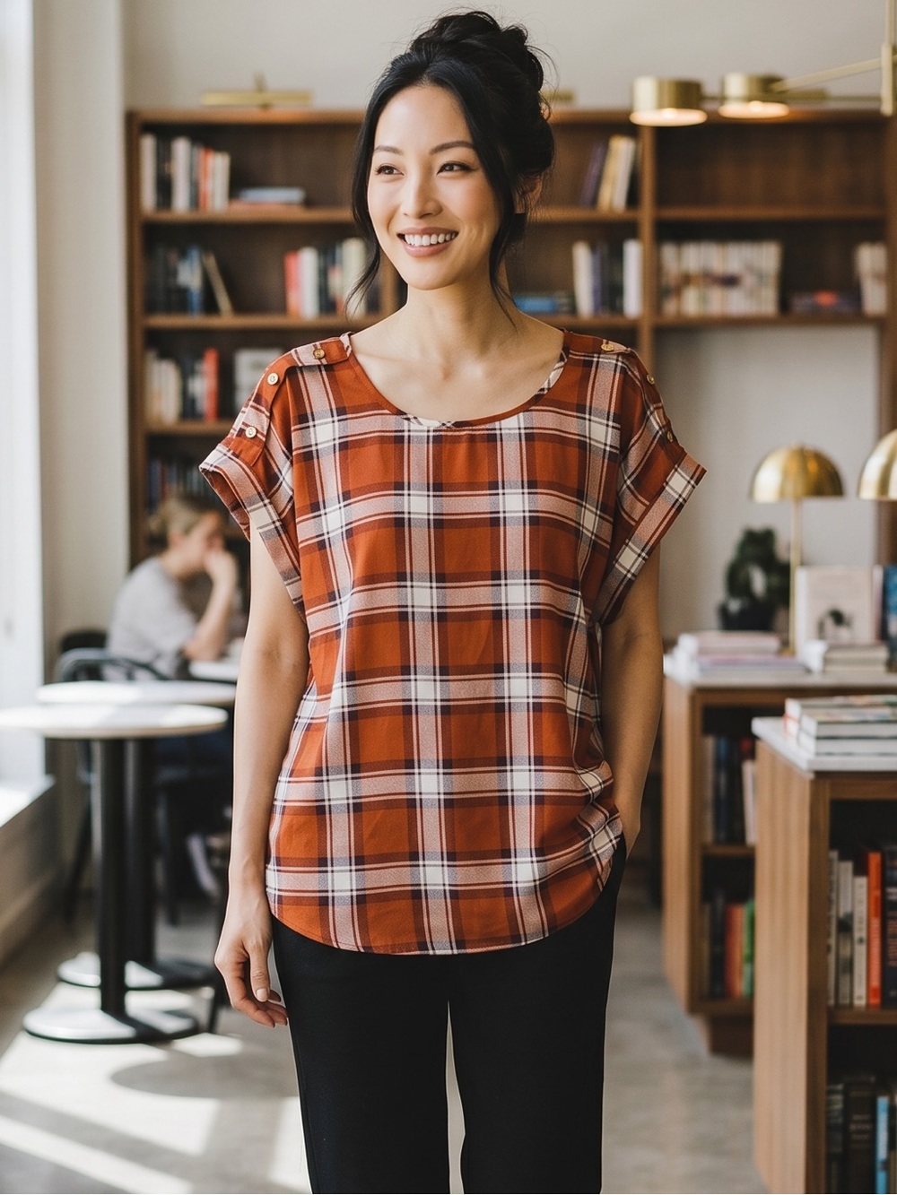 New Glory Rust and White Plaid Blouse